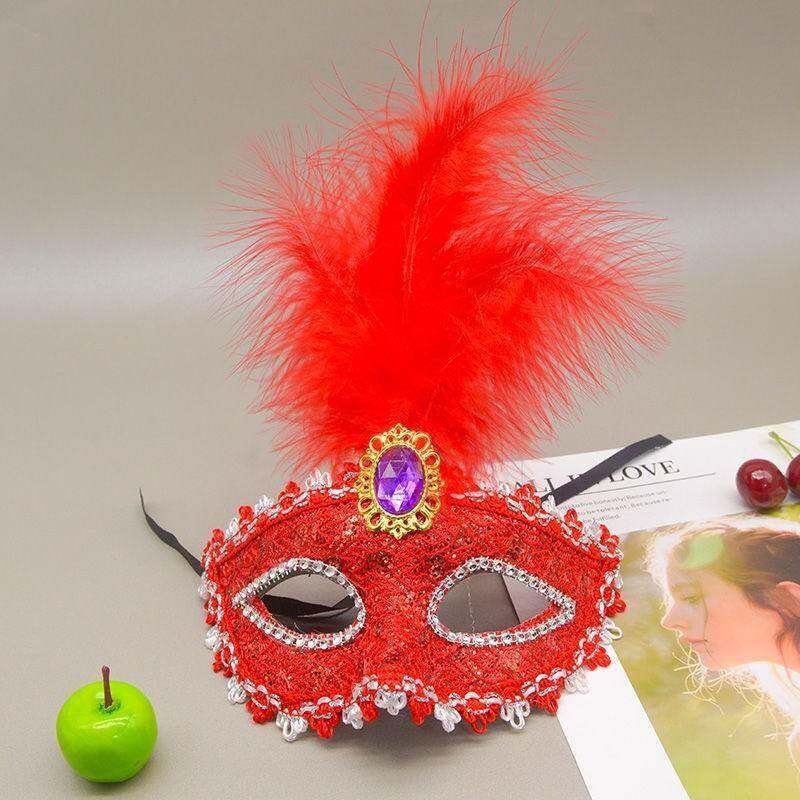 儿童面具女童公主舞会眼罩羽毛半脸小孩假面女孩万圣节装饰道具