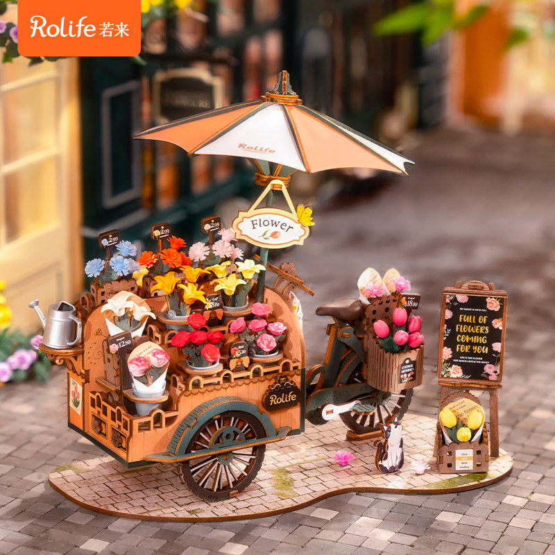 rolife若来繁花满车花车3d立体拼图木质玩具拼装模型积木手工成人