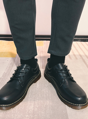 夏季商务正装小皮鞋黑色男鞋圆头大头鞋韩版英伦马丁靴学生潮鞋