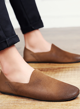 驾车豆豆鞋英伦懒人男鞋百搭潮流一脚蹬春季休闲皮鞋软底开车鞋男