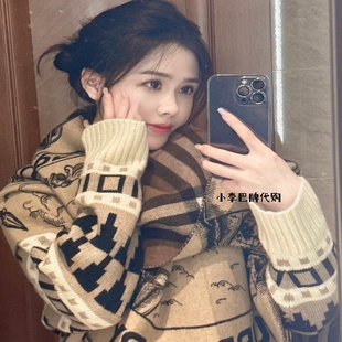 香港正品代购女士围巾厚格子黑骑士战马羊绒羊毛冬季双面生日礼物