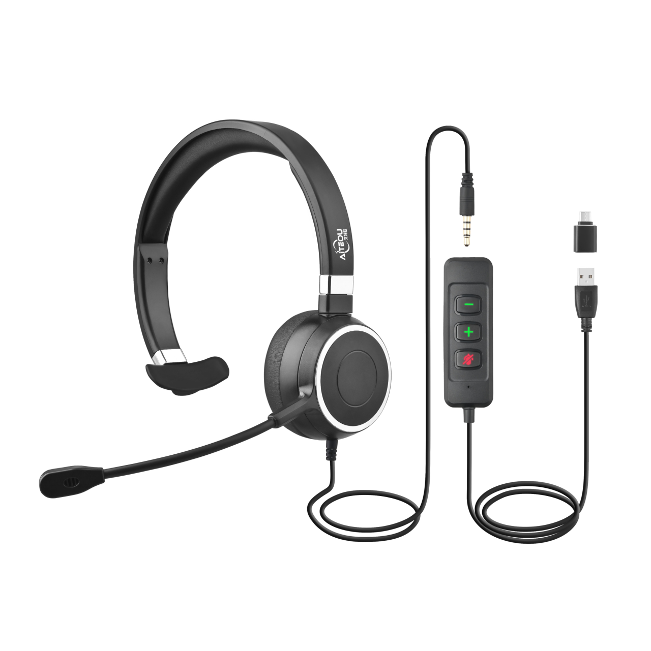 艾特欧UC5210 USB转TYPE-C接口耳麦 在线话务客服耳机