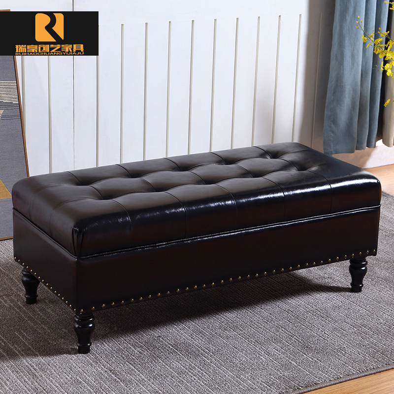 欧式床尾凳鞋店试换鞋凳实木储物凳脚凳服装店客厅沙发脚踏皮凳子