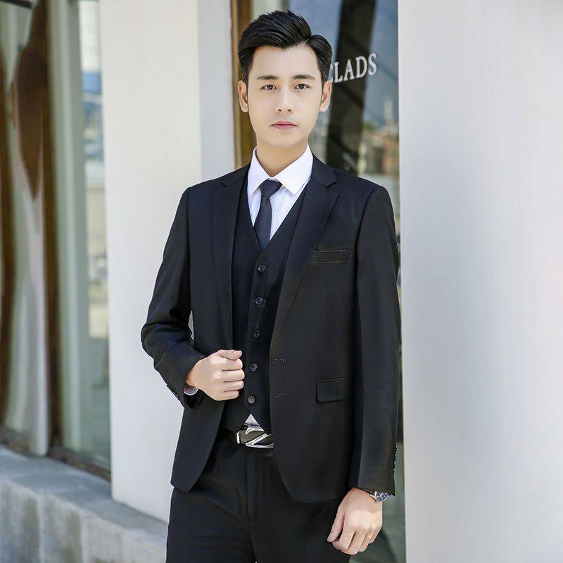 男士新郎西服套装商务休闲西装三件套礼服修身职业伴郎婚礼衣服春