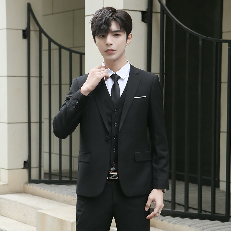 男士新郎西服套装商务休闲小西装礼服修身职业伴郎婚礼三件套潮春