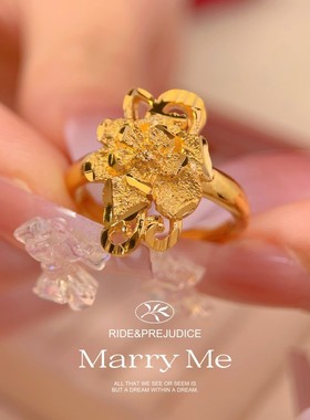 新款牡丹花朵仿真黄金戒