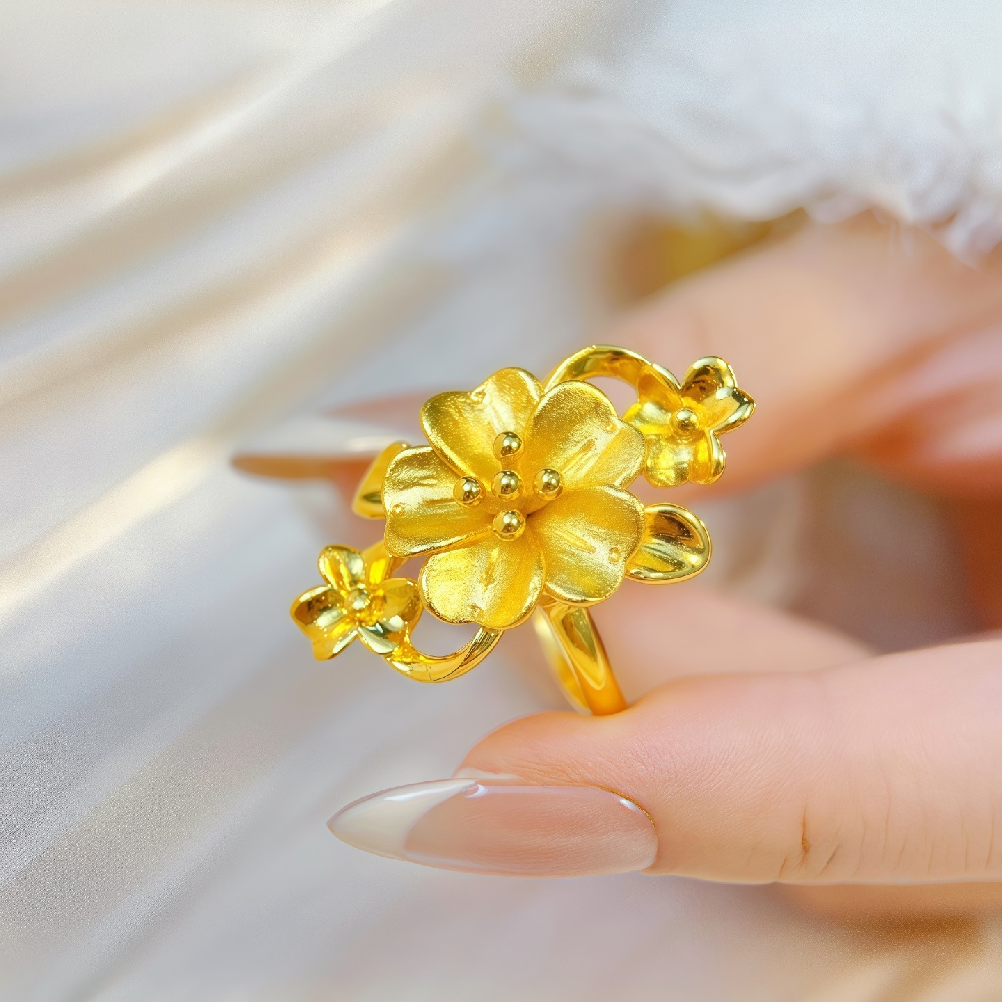 新中式浪漫樱花花朵戒指