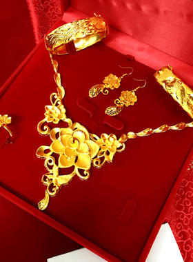 婚嫁镀金仿真假三金花项