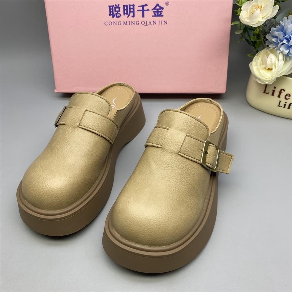 厚底勃肯半拖女鞋外穿包头穆勒拖鞋懒人无后跟松糕底66-01图片