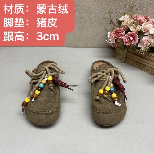 洋气博肯包头拖K63羚羊棕时尚内增高全包系带春秋新款女鞋百搭