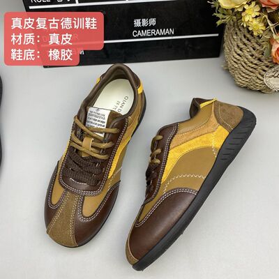 真皮复古拼色德训鞋女软底休闲阿甘鞋新款百搭平底运动板鞋2831