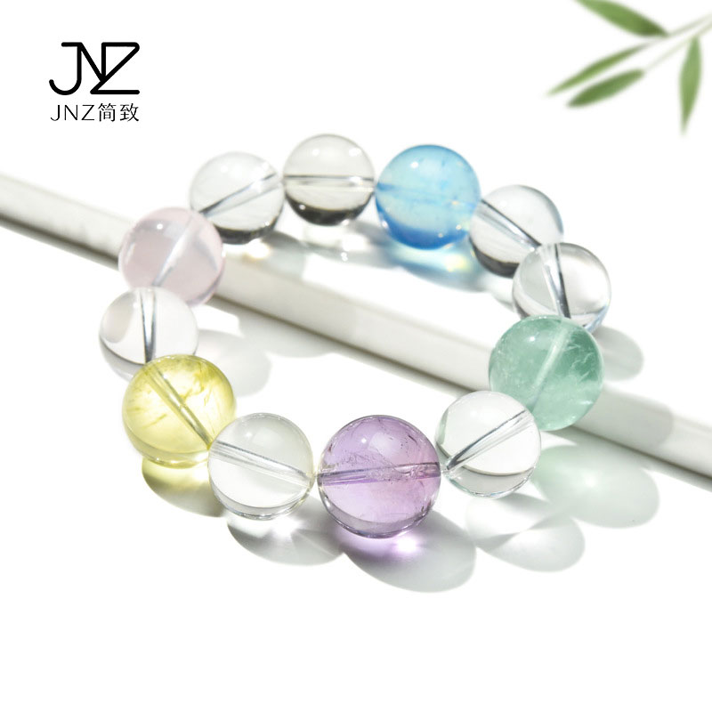 JNZ简致 天然多宝冰透水晶手串 海蓝紫水晶黄晶粉晶白晶时尚手链