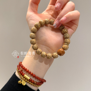 有野青青「玉衡」原创设计星月菩提鸡油黄单圈猴头奶酪文玩手串