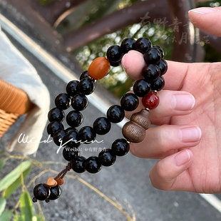 有野青青「 所思在远道 」原创中式设计小叶紫檀双圈文玩手串礼物