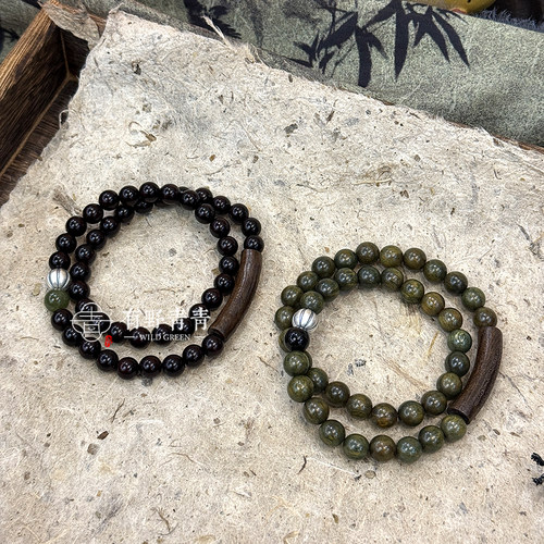 有野青青原创中式檀木双圈手串