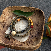 」原创中式 有野青青「 忘忧小镇 设计绿檀木竹节雕刻双圈文玩手串