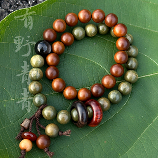有野青青「应是绿肥红瘦」原创雷击枣木绿檀木多双圈念珠佛珠手串
