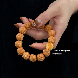 有野青青「 寿月宫 」原创猴头雕刻蛤蟆头龙炎料缅黄龟背文玩手串