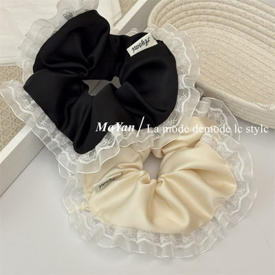 韩版简约蕾丝花边缎面大肠发圈大号高级感头绳气质扎马尾头花发绳