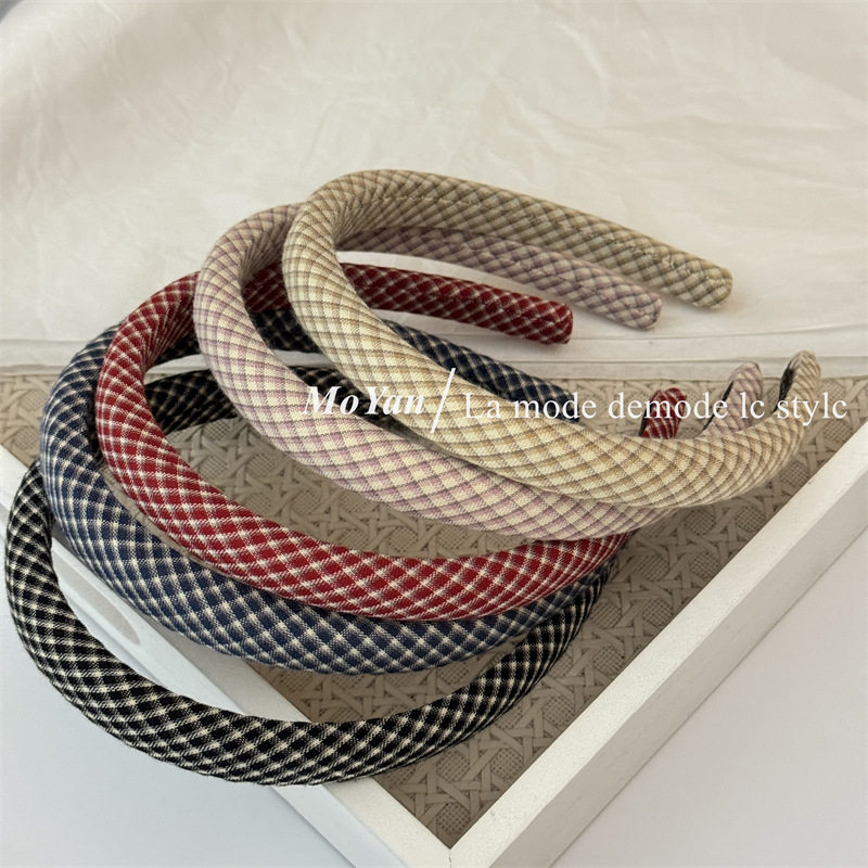 早秋复古格纹布艺海绵发箍韩版小众高颅顶细头箍女气质显脸小发卡