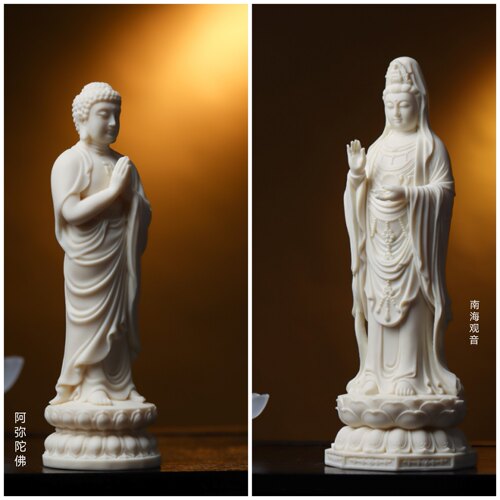 南海观音菩萨阿弥陀佛像摆件办公室家里供奉禅意新中式工艺装饰品