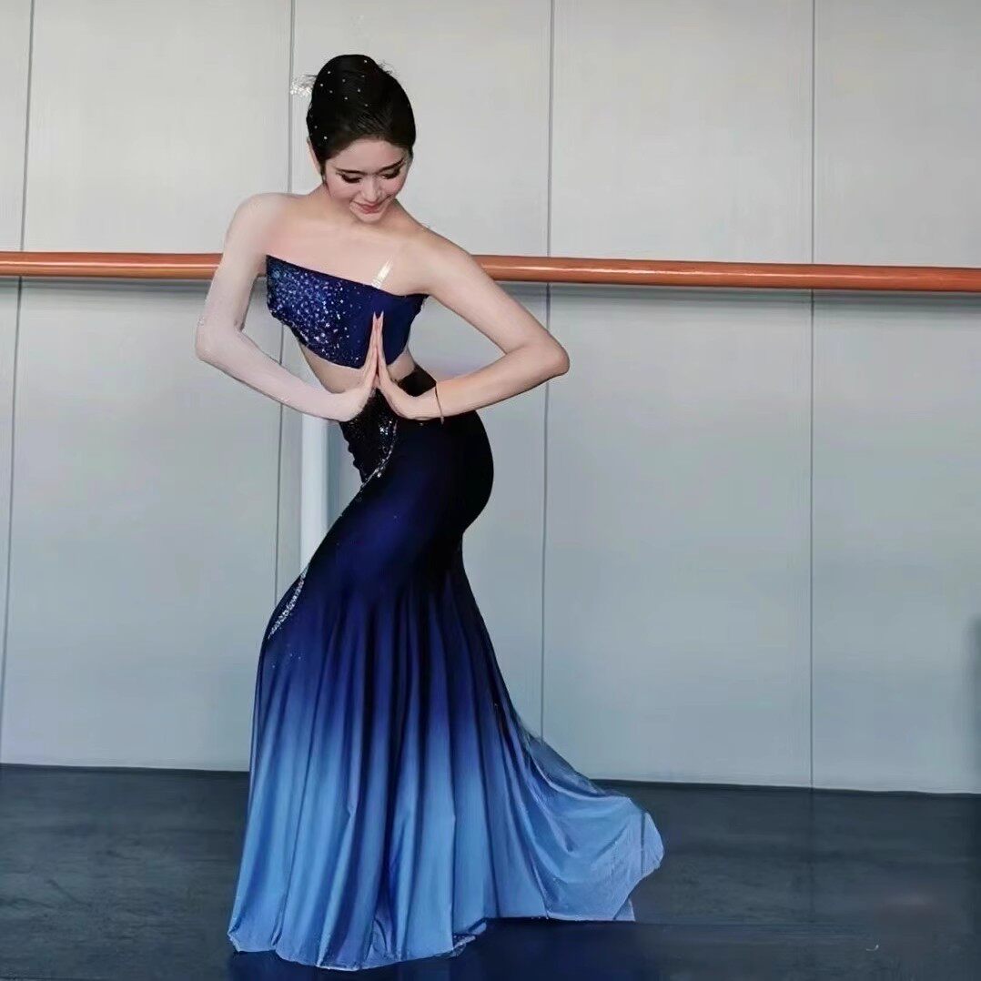 傣族舞蹈服女包臀半身裙成人艺考服装鱼尾练习裙孔雀蹈培训表演服