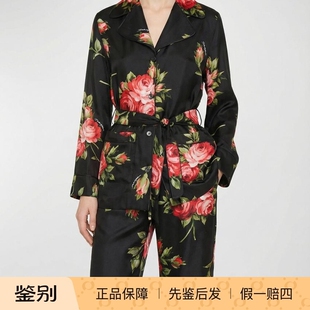 黑色玫瑰印花真丝衬衫 桑蚕丝睡衣 DG 杜嘉班纳 2026春夏新款裤子