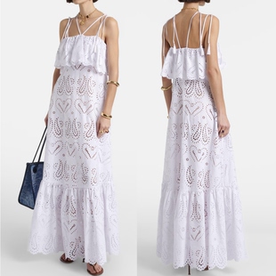 2026春夏季 白色镂空刺绣长款 Etro艾绰 荷叶边休闲款 吊带连衣裙