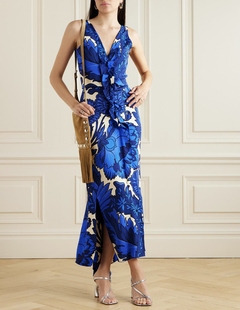 V领修身 2025春夏新款 连衣裙 Etro艾绰 蓝色印花开衩 无袖