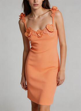 橘色花朵吊带连衣裙 修身短裙 David Koma 2026春夏新款橙色
