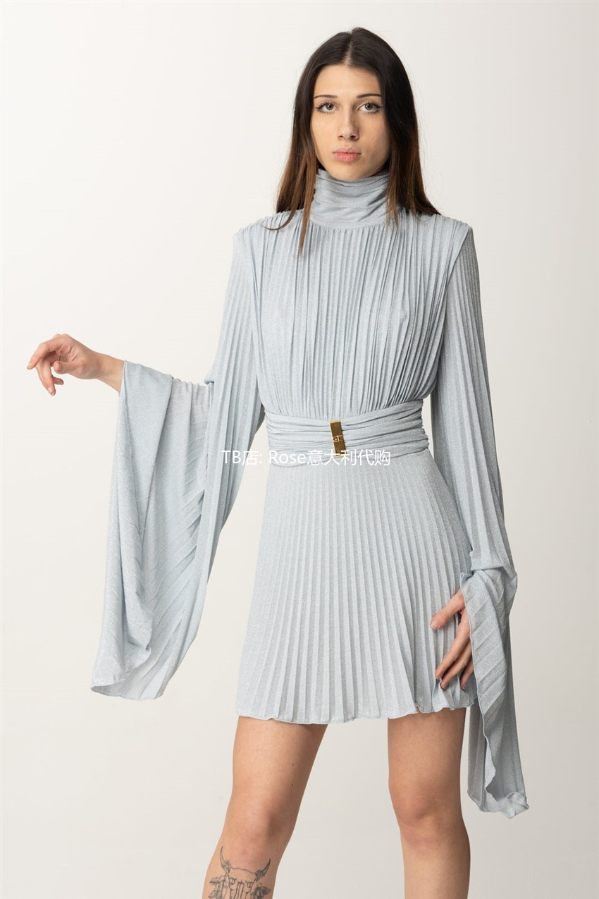 百褶长袖短裙 高领 喇叭袖 Elisabetta Franchi Celynb 2025春夏