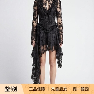 2026春夏新款 黑色蕾丝花卉连衣裙 McQueen麦昆 Alexander 不规则