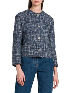 圆领开衫短外套 六分袖 蓝色粗花呢 Etro艾绰 2025秋冬新款