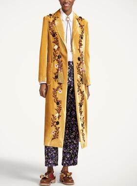 姜黄色丝绒绣花外套 长款开衫女 La Double J 2026春季新款女装