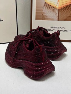 显脚小满钻休闲鞋 厚底松糕鞋 潮 女2025秋冬新款 欧货满钻水钻老爹鞋