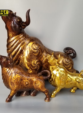 仿古铜牛气冲天如意牛生肖工艺品