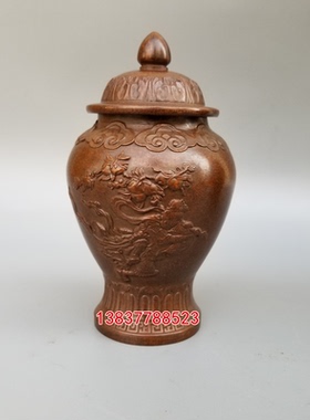 古玩收藏玄关将军罐黄铜摆件