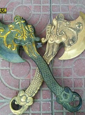 青铜鎏金铜斧头摆件铜器