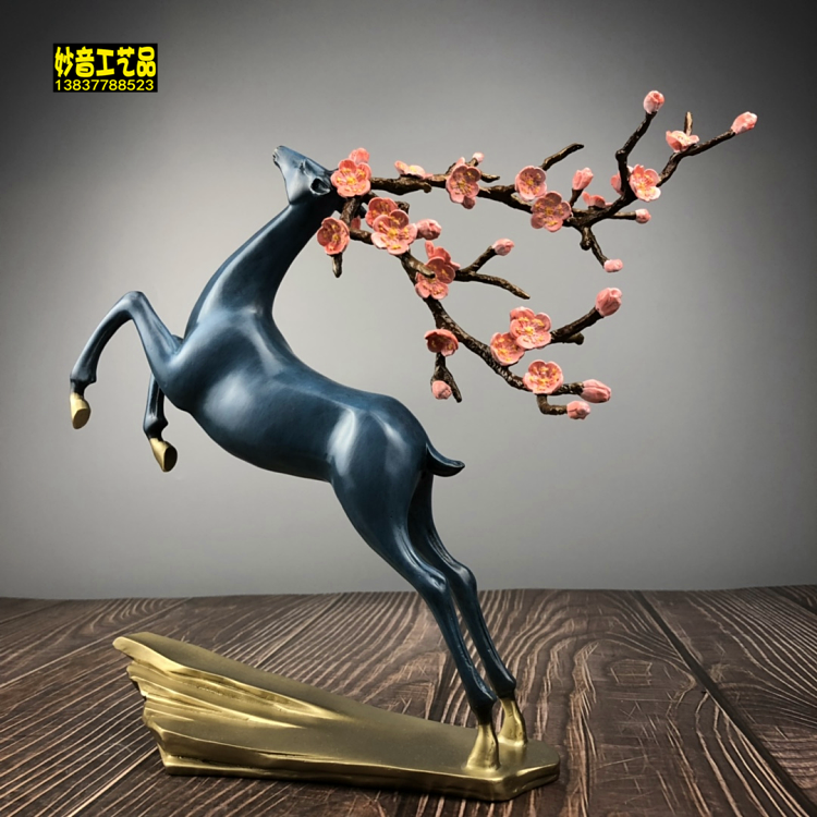精品彩绘纯铜梅花鹿一路发财飞黄腾达福禄高升家居中式装饰礼品