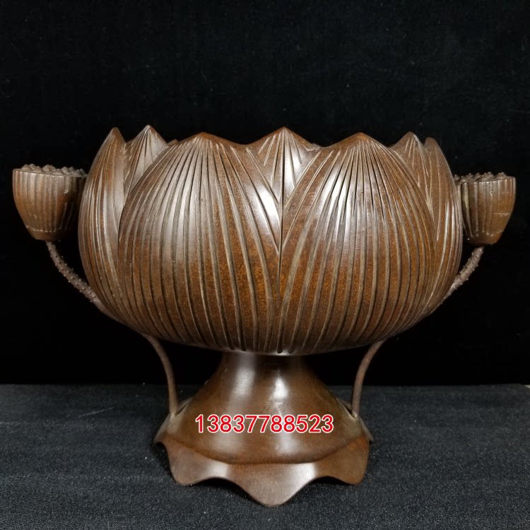 仿古荷花香薰炉塔纯铜香炉莲花香炉香炉家用供佛香道佛具用品摆件