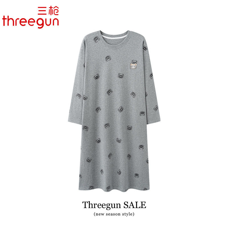 三枪纯棉睡裙女士春秋季长袖圆领过膝睡衣秋天全棉中长款家居服,女士内衣/男士内衣/家居服,睡裙,淘宝优惠券,粉丝福利购,淘宝优惠卷