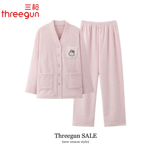 三枪半边绒睡衣女士冬季新款加厚加绒家居服冬天保暖珊瑚绒套装