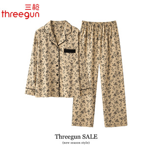 全棉翻领家居服套装 三枪睡衣女士春秋季 秋天女款 全棉秋款 纯棉长袖