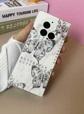 黑色线条蝴蝶适用于vivo x fold3手机壳新款折叠屏xfold3pro透明保护套ins风情侣小众高级感可爱少女简约