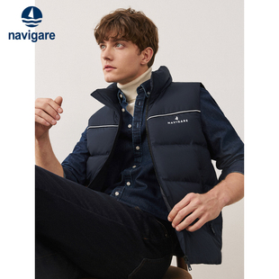 [三防]Navigare意大利小帆船蓝色羽绒马甲男冬季新款休闲立领外套