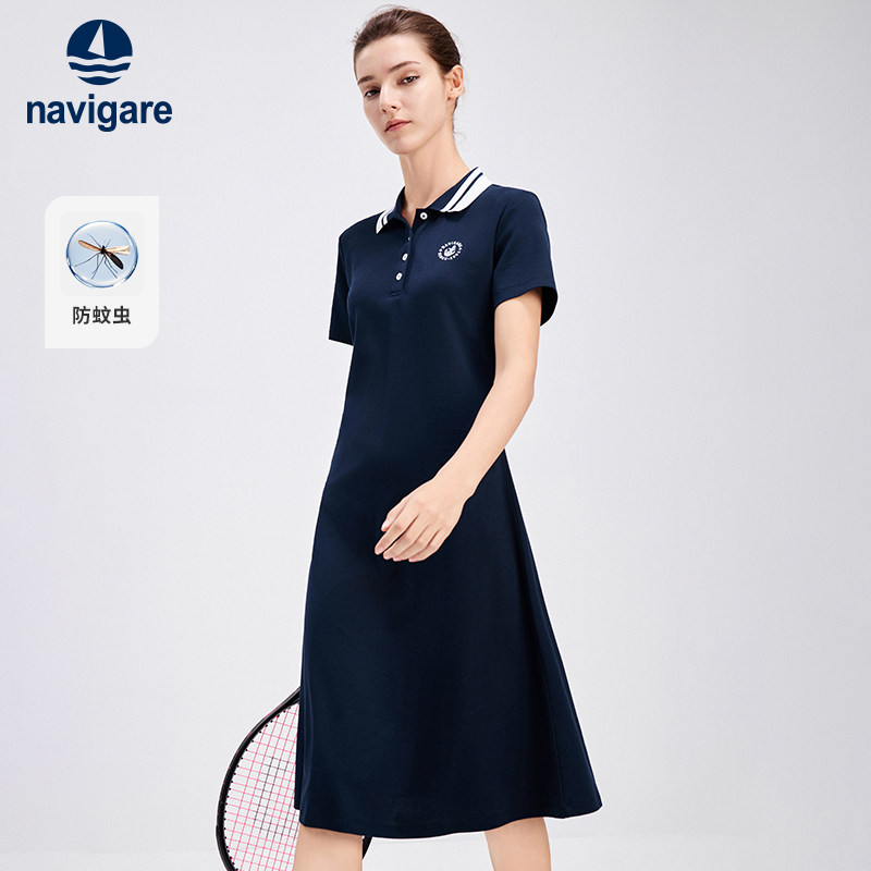 Navigare意大利小帆船25夏季新款polo连衣裙女显瘦裙子短袖连身裙
