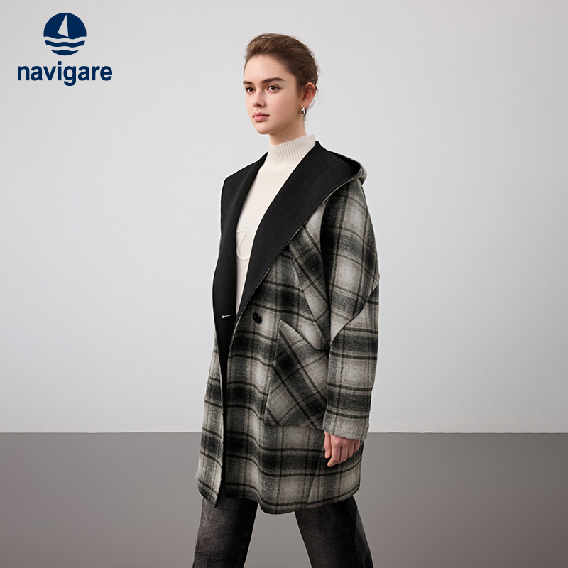 [羊毛]Navigare意大利小帆船双面呢大衣女士秋冬新款高端毛呢外套