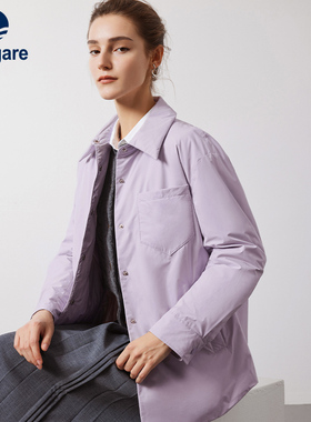 Navigare意大利小帆船紫色休闲衬衫羽绒服女冬季新款保暖宽松外套