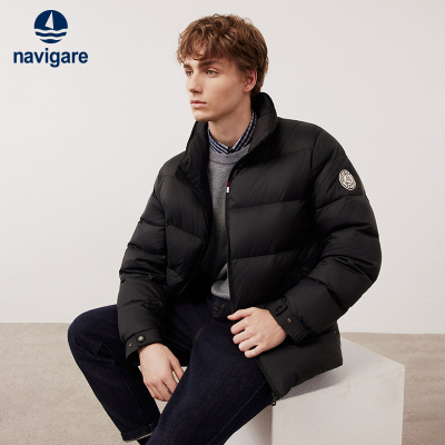 小帆船黑色立领羽绒服男