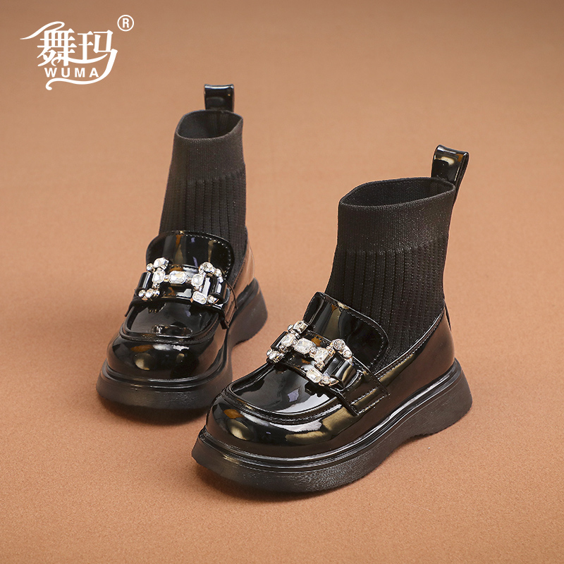 舞玛2023冬季真皮女童袜子靴